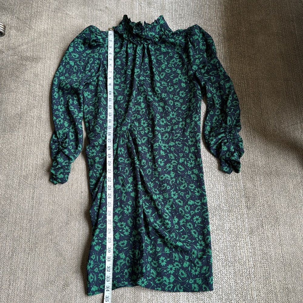 ZARA Elegant Green Floral Dress Sz M - Picture 7 of 13